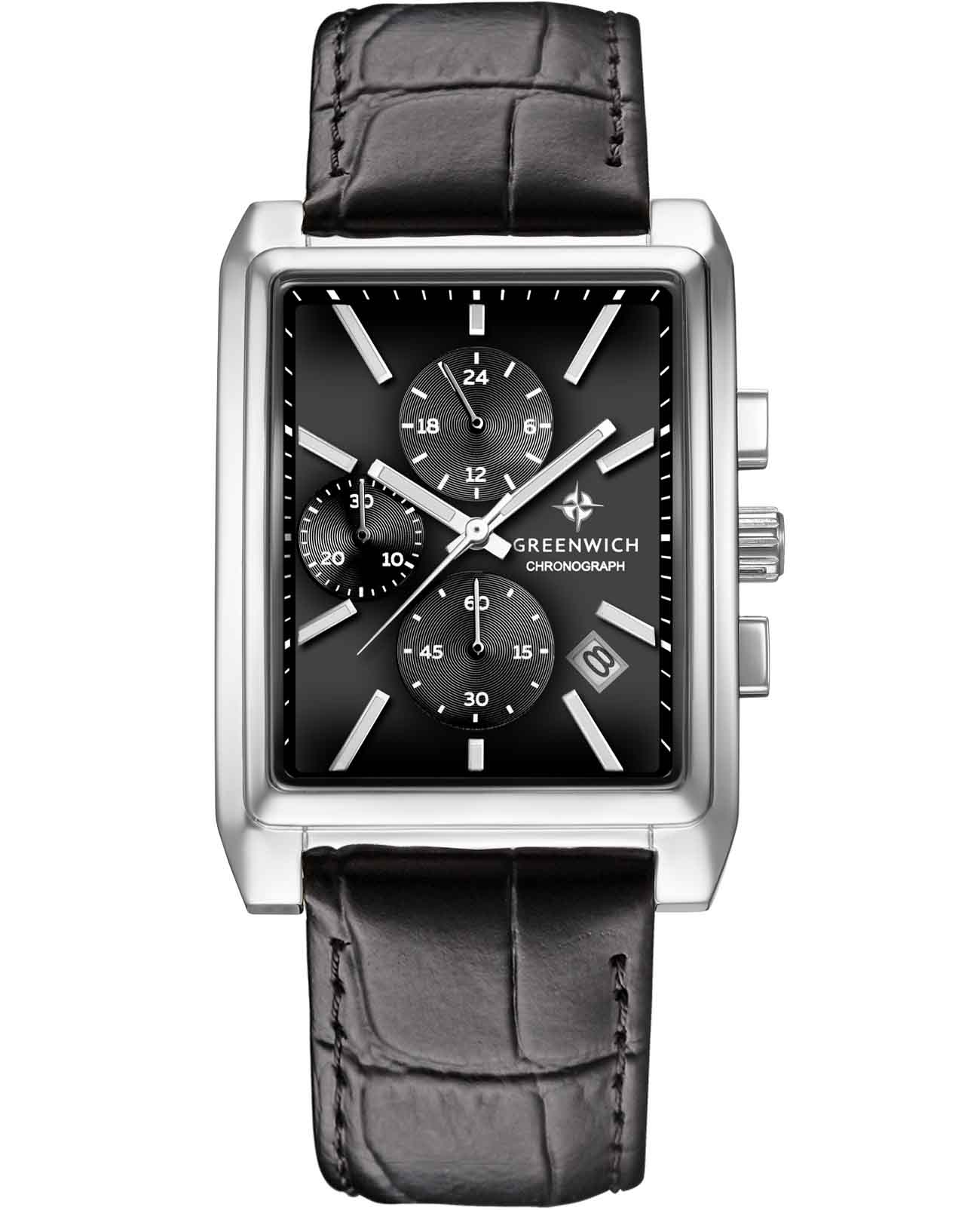 Greenwich Greenwich Galeon Chrono GW 553.11.11  GW 553.11.11 кварцевые мужские часы черный циферблат, браслет кожаный — вид спереди